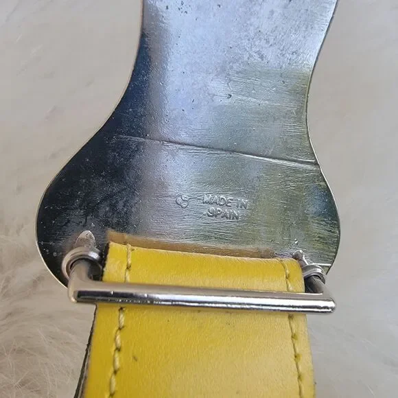 Avignon triple strand leather belt Wide Silver Buckle wmns sz sm yellow - Picture 4 of 7